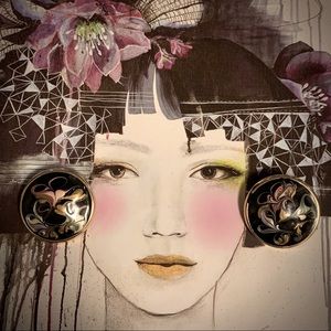 VINTAGE swirly enamel clip ons earrings